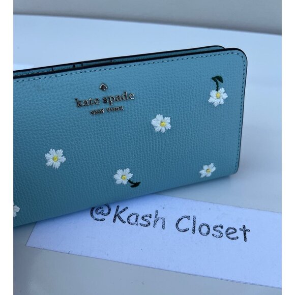 Kate Spade wallet large slim bifold embroidered wallet aphrodite green - Picture 5 of 6